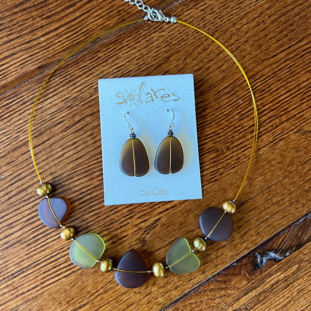 Sea glass necklace and earrings